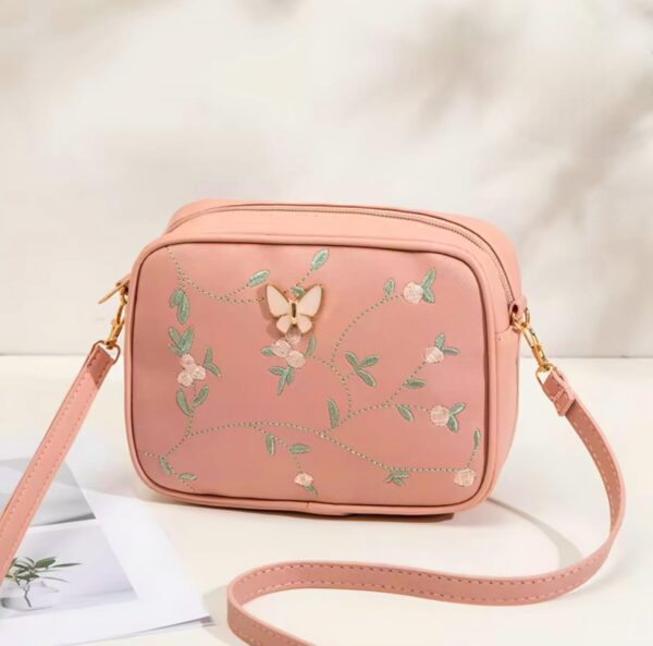 Floral Charm Crossbody Bag with Elegant Butterfly Accent