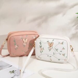 Floral Charm Crossbody Bag with Elegant Butterfly Accent