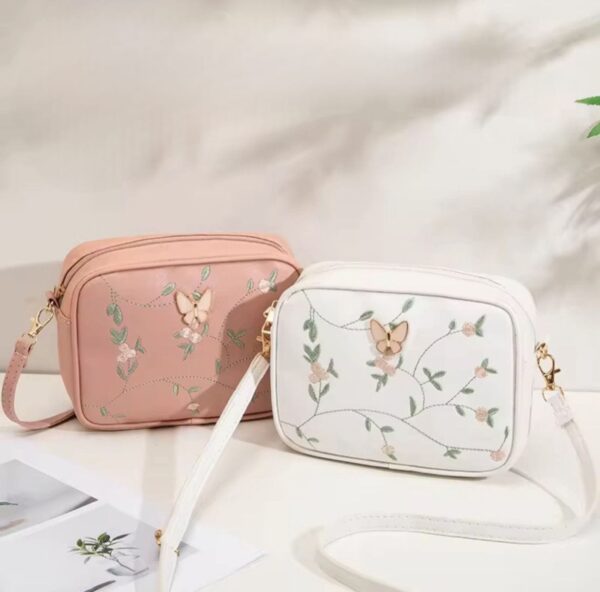 Floral Charm Crossbody Bag with Elegant Butterfly Accent