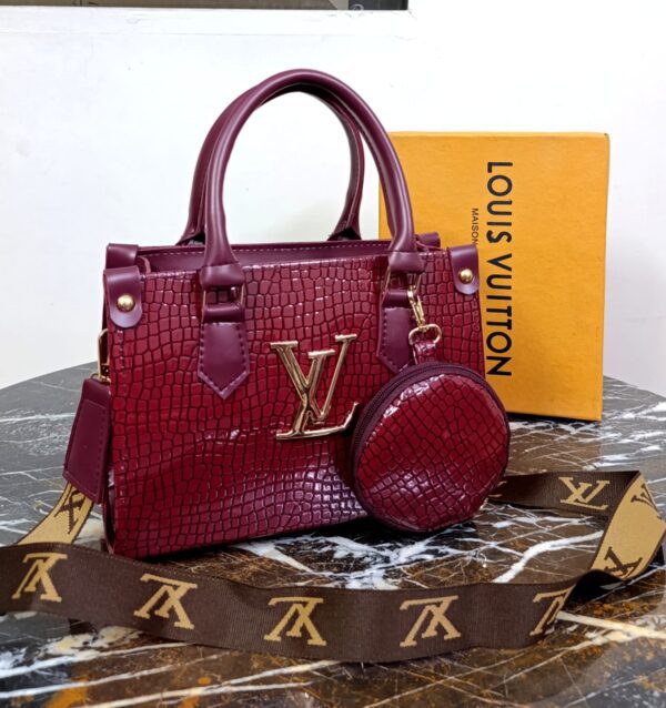 Premium Lv-inspired Crocodile Texture Handbag With Matching Coin Purse (Branded Shoulder Strap Included)
