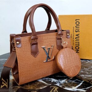 Premium Lv-inspired Crocodile Texture Handbag With Matching Coin Purse (Branded Shoulder Strap Included)