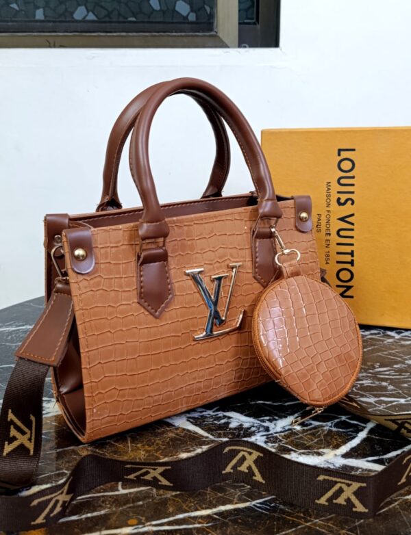 Premium Lv-inspired Crocodile Texture Handbag With Matching Coin Purse (Branded Shoulder Strap Included)