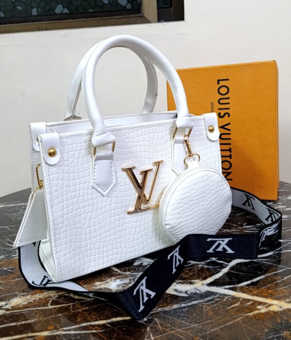 Premium Lv-inspired Crocodile Texture Handbag With Matching Coin Purse (Branded Shoulder Strap Included)