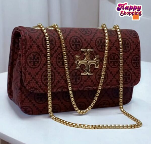Designer Chain Shoulder Bag with Monogram Print and Gold Emblem