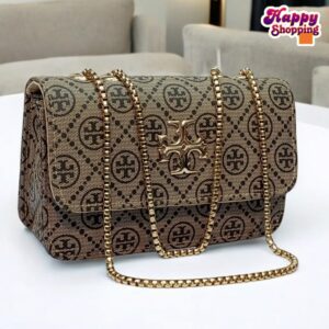 Designer Chain Shoulder Bag with Monogram Print and Gold Emblem