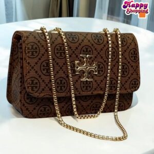 Designer Chain Shoulder Bag with Monogram Print and Gold Emblem