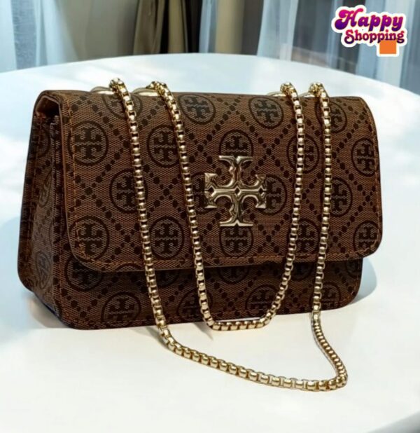 Designer Chain Shoulder Bag with Monogram Print and Gold Emblem