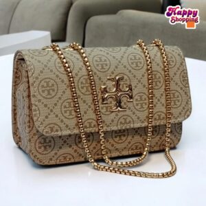 Designer Chain Shoulder Bag with Monogram Print and Gold Emblem