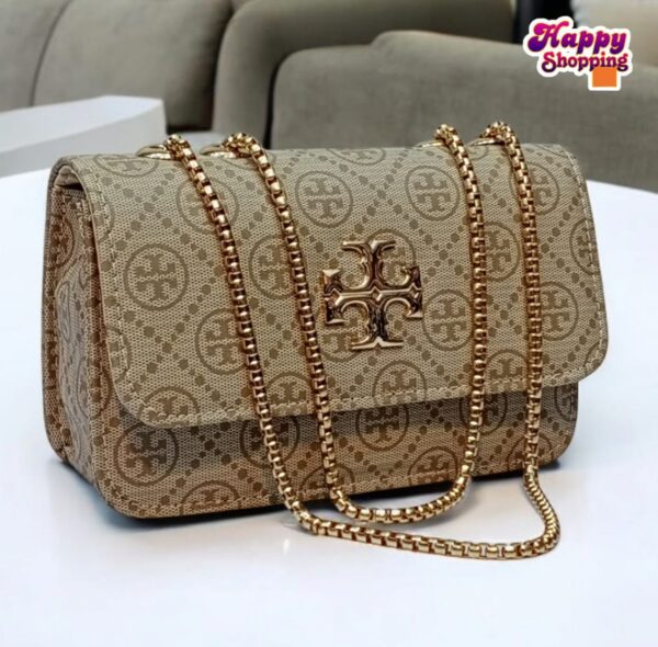 Designer Chain Shoulder Bag with Monogram Print and Gold Emblem