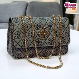 Designer Chain Shoulder Bag with Monogram Print and Gold Emblem