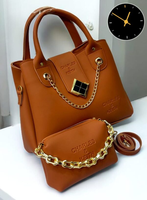 Charles & Keith Handbag and Pouch Set with Golden Chain