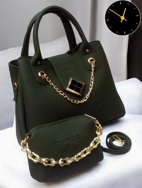 Charles & Keith Handbag and Pouch Set with Golden Chain