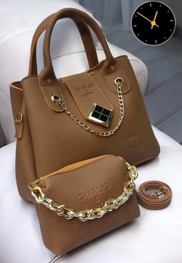 Charles & Keith Handbag and Pouch Set with Golden Chain