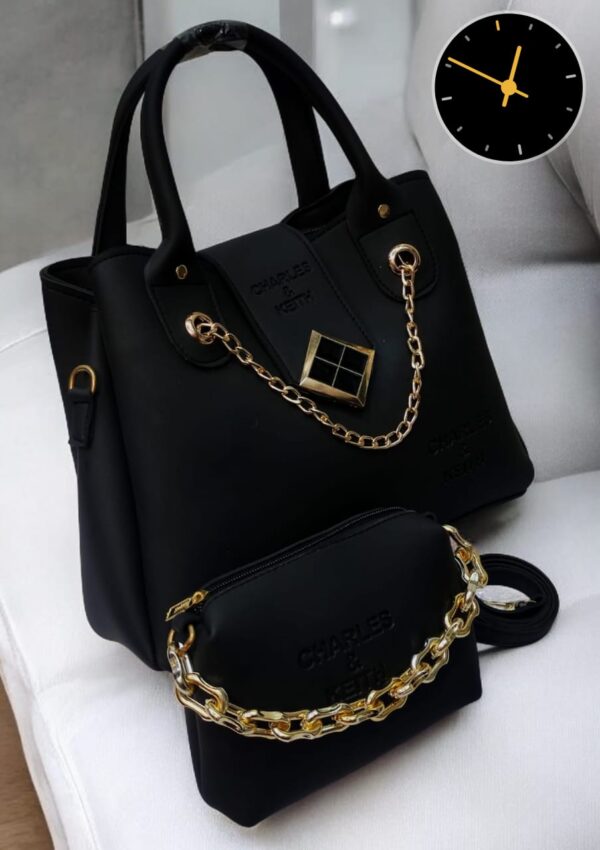 Charles & Keith Handbag and Pouch Set with Golden Chain