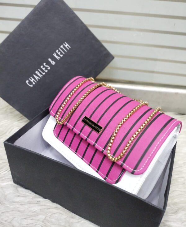 Striped Shoulder Bag with Gold Chain Detailing by Charles & Keith