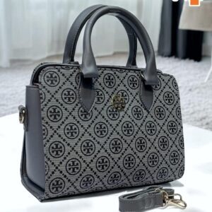 Elegant Patterned Handbag with Gold Logo and Detachable Strap