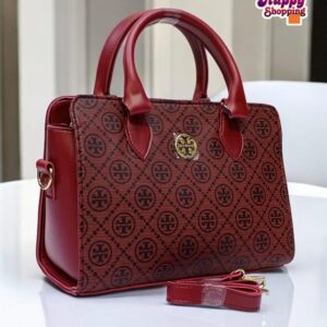Elegant Patterned Handbag with Gold Logo and Detachable Strap