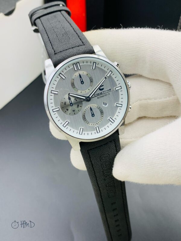 Elegant Chronograph Wristwatch with Textured Dial and Leather Strap
