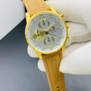 Elegant Chronograph Wristwatch with Textured Dial and Leather Strap
