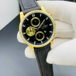 Elegant Chronograph Wristwatch with Textured Dial and Leather Strap