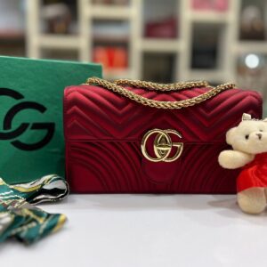 Gucci GG Marmont Matelassé Mini Bag with Teddy Bear Keychain