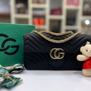 Gucci GG Marmont Matelassé Mini Bag with Teddy Bear Keychain