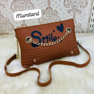 Trendy Chain Strap Clutch with “Smile” Graphic and Textured Design