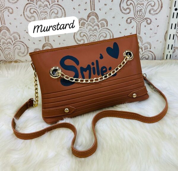 Trendy Chain Strap Clutch with “Smile” Graphic and Textured Design
