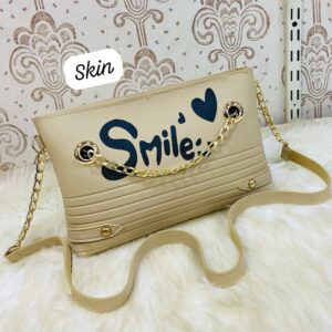 Trendy Chain Strap Clutch with “Smile” Graphic and Textured Design