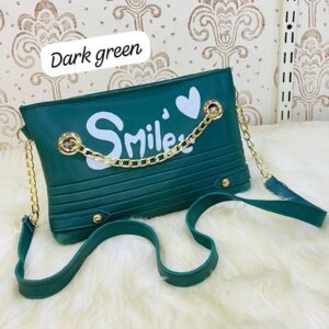 Trendy Chain Strap Clutch with “Smile” Graphic and Textured Design
