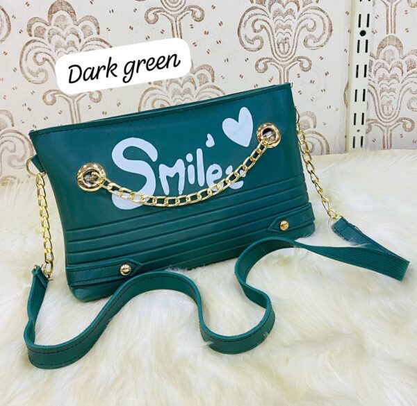 Trendy Chain Strap Clutch with “Smile” Graphic and Textured Design