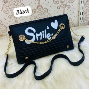 Trendy Chain Strap Clutch with “Smile” Graphic and Textured Design
