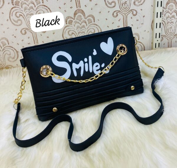 Trendy Chain Strap Clutch with “Smile” Graphic and Textured Design