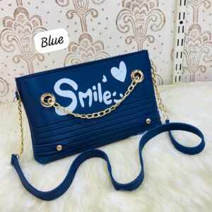Trendy Chain Strap Clutch with “Smile” Graphic and Textured Design