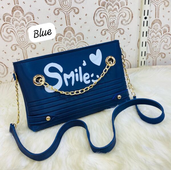 Trendy Chain Strap Clutch with “Smile” Graphic and Textured Design