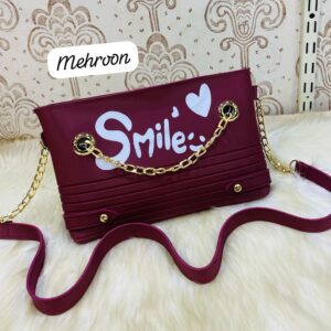 Trendy Chain Strap Clutch with “Smile” Graphic and Textured Design