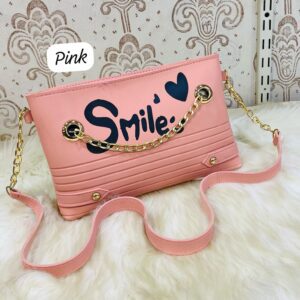 Trendy Chain Strap Clutch with “Smile” Graphic and Textured Design
