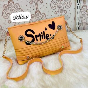Trendy Chain Strap Clutch with “Smile” Graphic and Textured Design