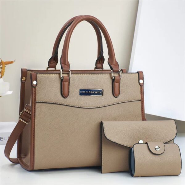 Classic 3-Piece Structured Handbag Set with Matching Wallet and Card Holder