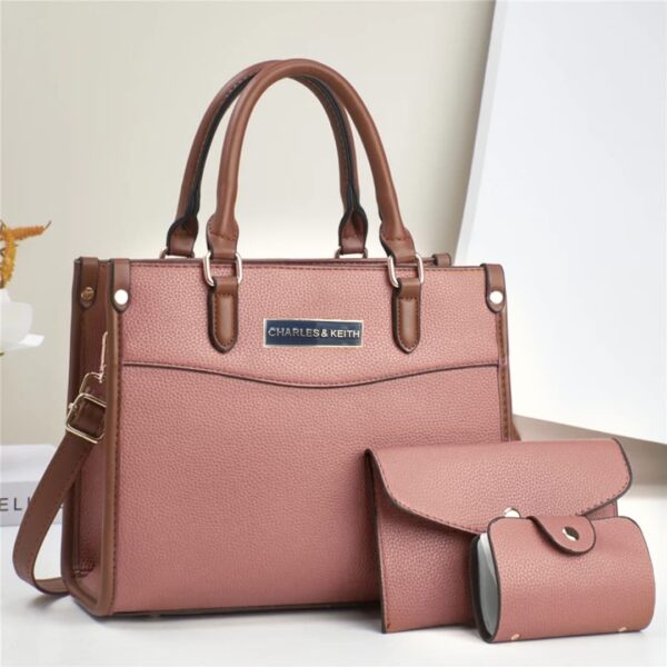 Classic 3-Piece Structured Handbag Set with Matching Wallet and Card Holder