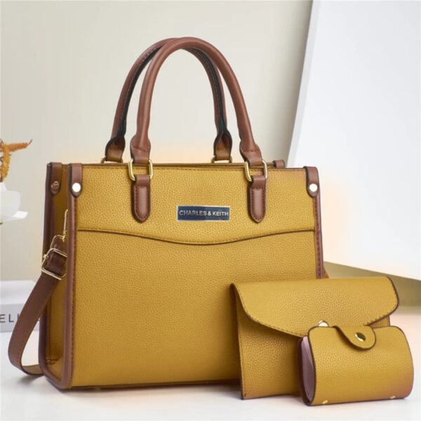 Classic 3-Piece Structured Handbag Set with Matching Wallet and Card Holder