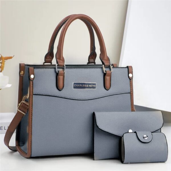 Classic 3-Piece Structured Handbag Set with Matching Wallet and Card Holder