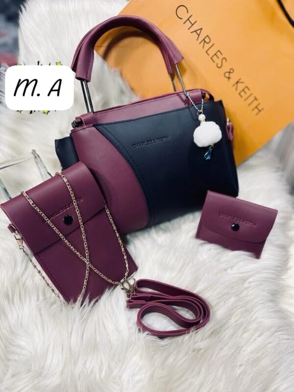 Chic 4-in-1 Designer Handbag Set with Chain Accent and Pom Charm