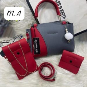 Chic 4-in-1 Designer Handbag Set with Chain Accent and Pom Charm