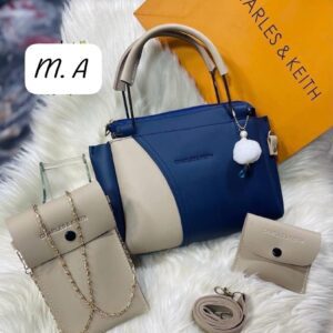 Chic 4-in-1 Designer Handbag Set with Chain Accent and Pom Charm
