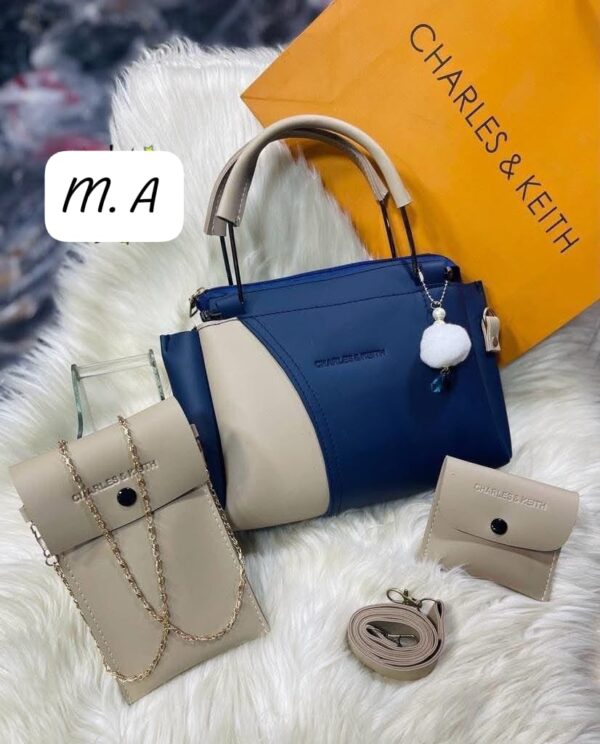 Chic 4-in-1 Designer Handbag Set with Chain Accent and Pom Charm