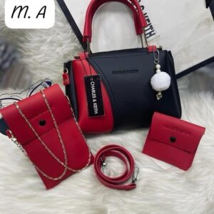 Chic 4-in-1 Designer Handbag Set with Chain Accent and Pom Charm
