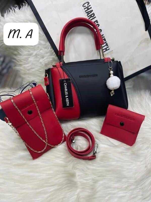 Chic 4-in-1 Designer Handbag Set with Chain Accent and Pom Charm