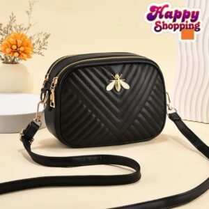 Trendy Quilted Crossbody Bag with Bee Accent