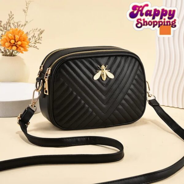 Trendy Quilted Crossbody Bag with Bee Accent